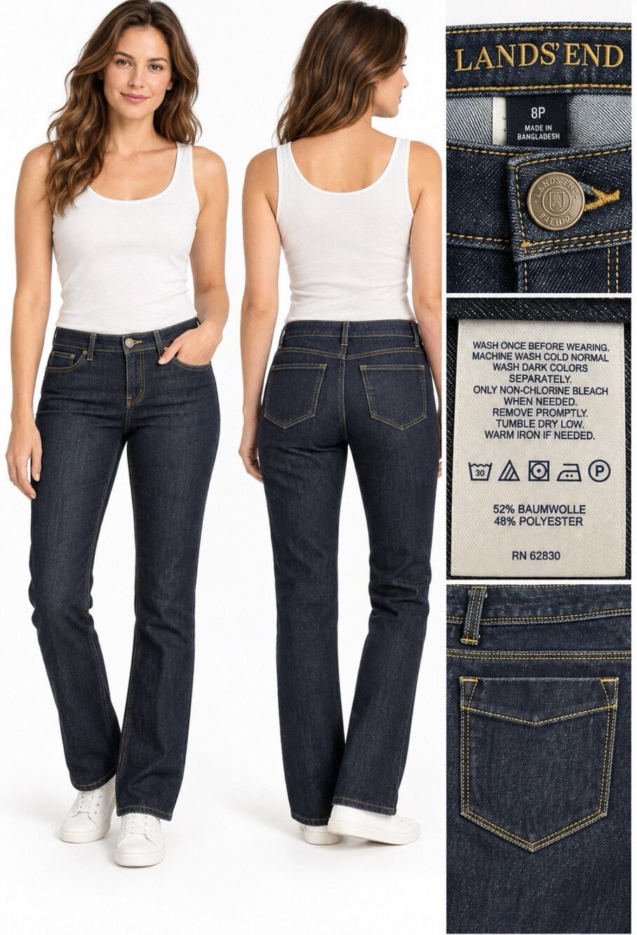 Preppy Lands' End Women's Petite Skinny Jeans Size 8P Dark Wash Indigo Denim